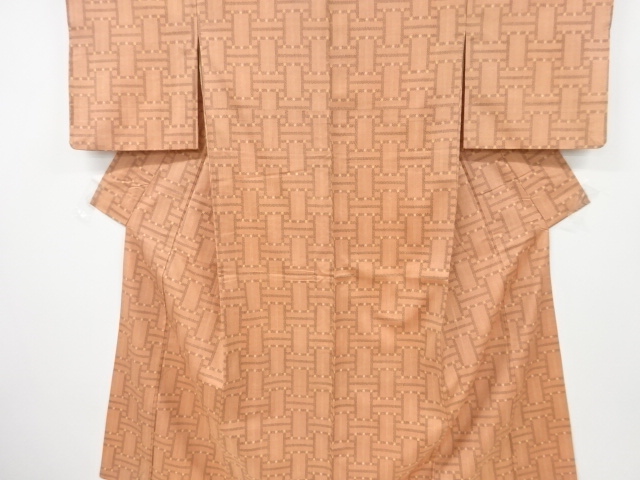 JAPANESE KIMONO / ANTIQUE KIMONO / SILK / TSUMUGI / WOVEN GEOMETRIC